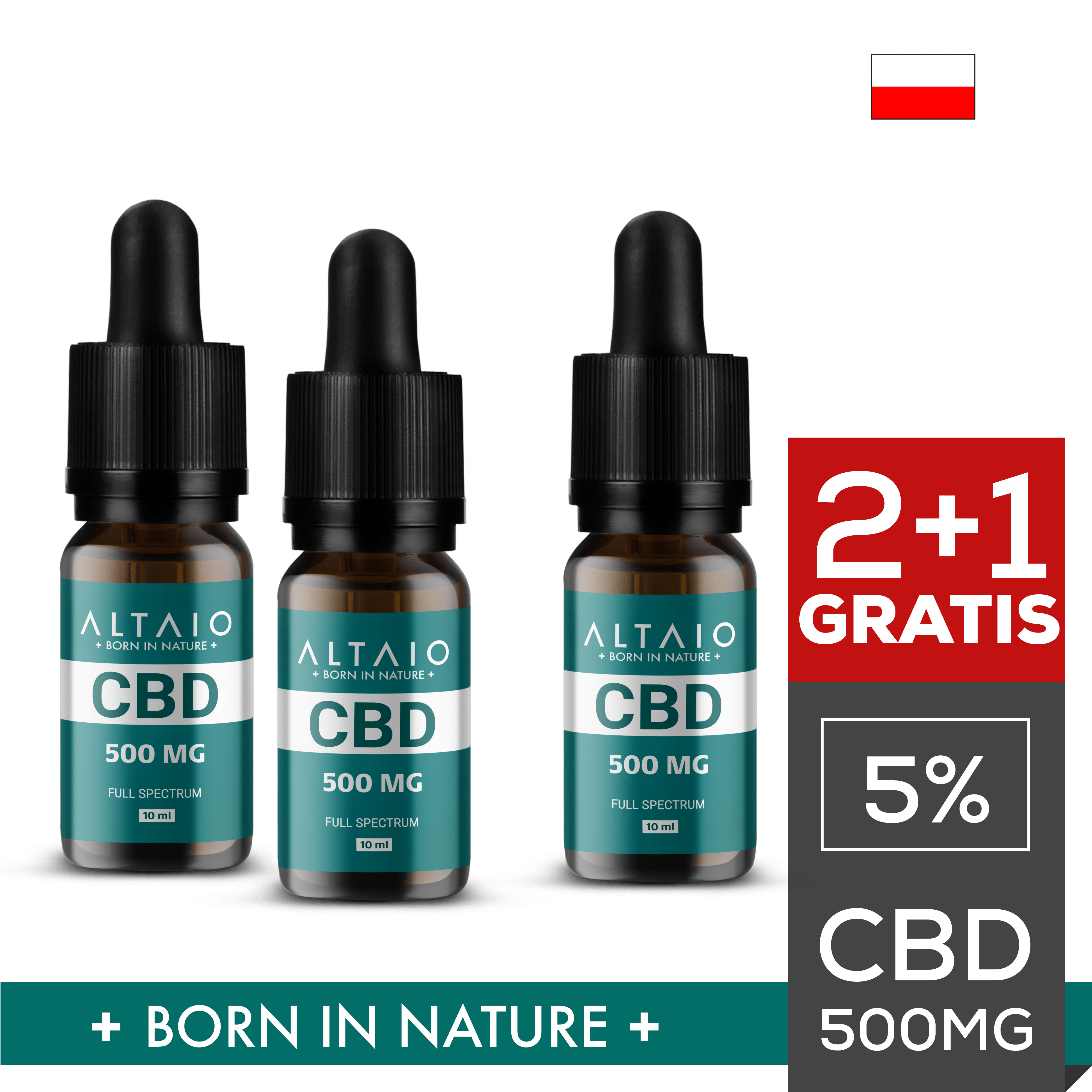 ZESTAW 2+1 GRATIS ALTAIO OLEJEK KONOPNY CBD 500 MG 10ML